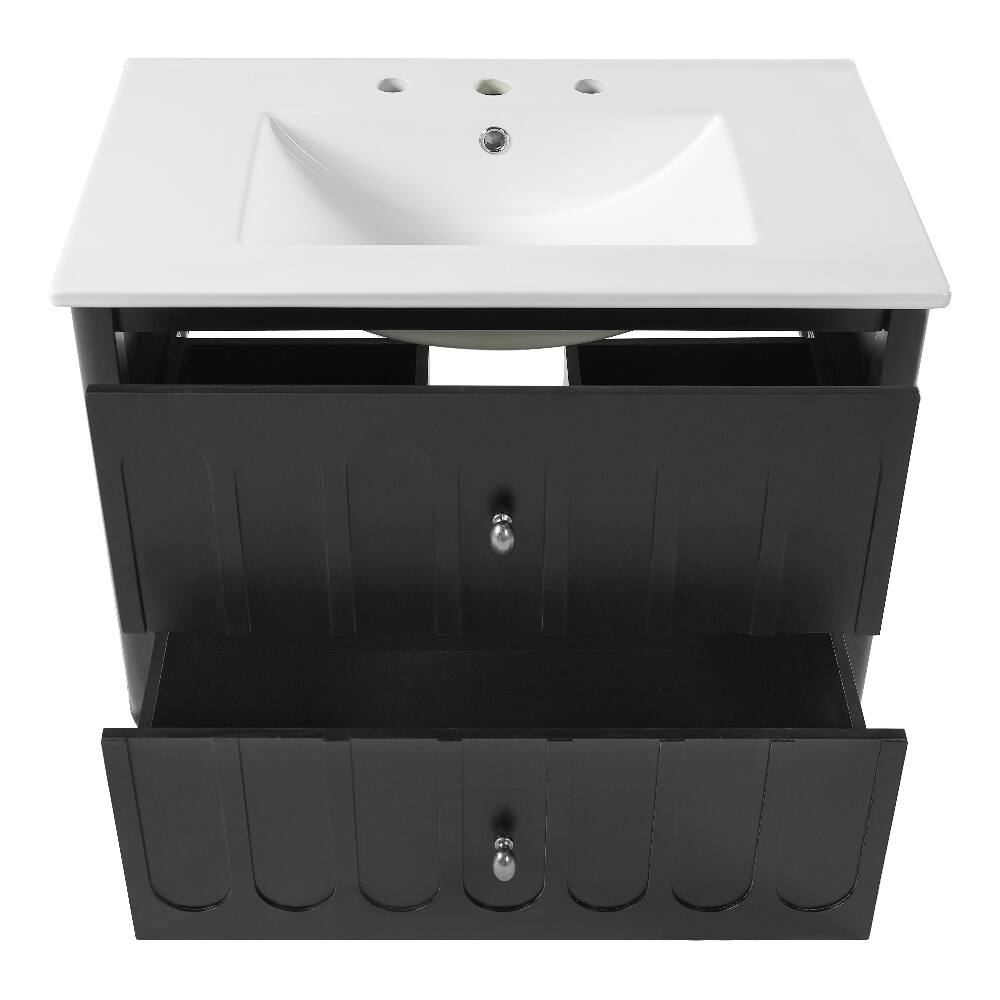 Alt View 7. Loheer - Loheer 30 inch floating bathroom vanity Black with Ceramic Sink - Black.