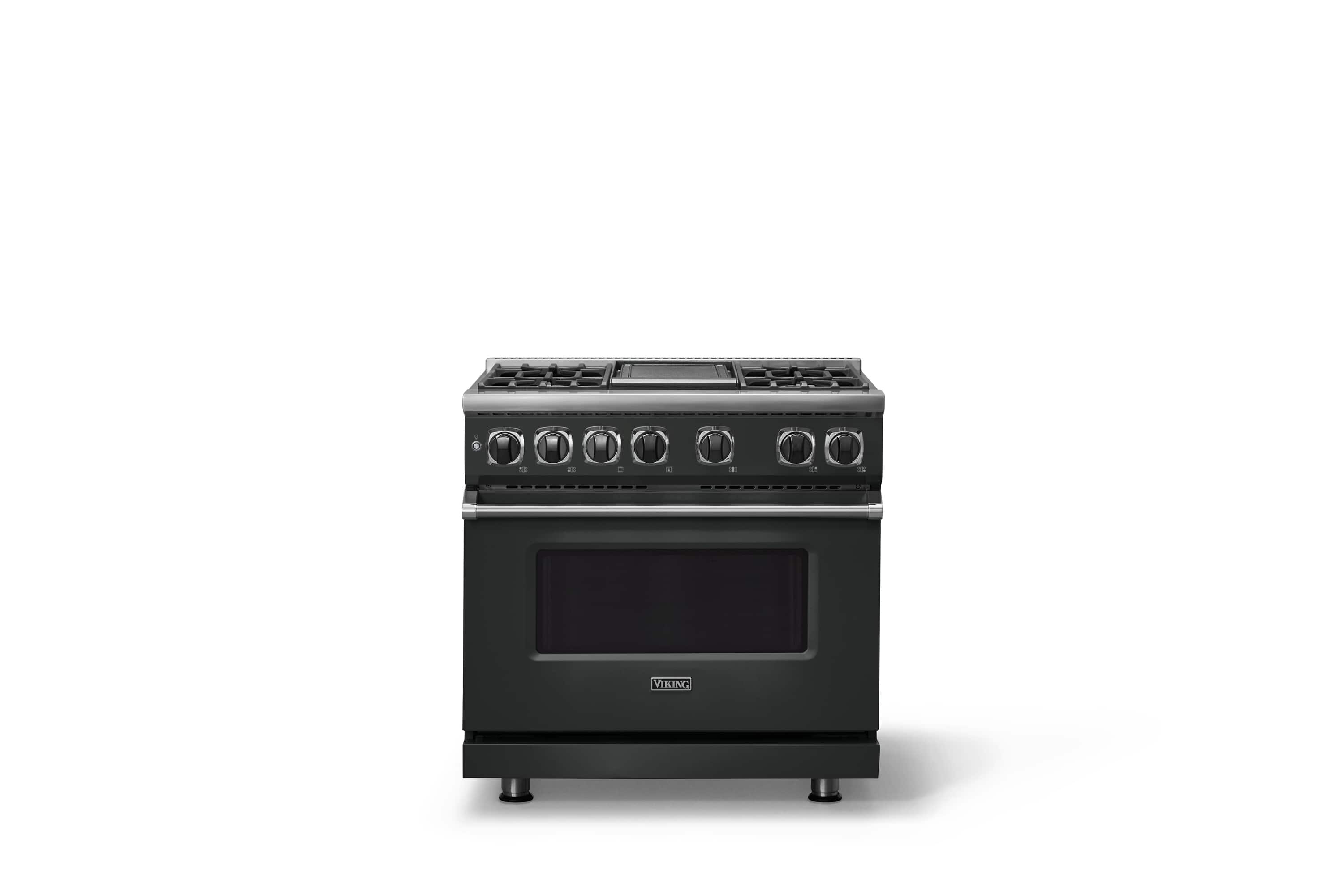 Front. Viking - 36 in. Wide 4 Burner Dual Fuel Sealed Burner Range with Griddle - Antique Bronze.