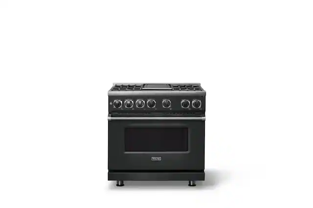 Front. Viking - 36 in. Wide 4 Burner Dual Fuel Sealed Buner Frestanding Range with Griddle-LP - Antique Bronze.
