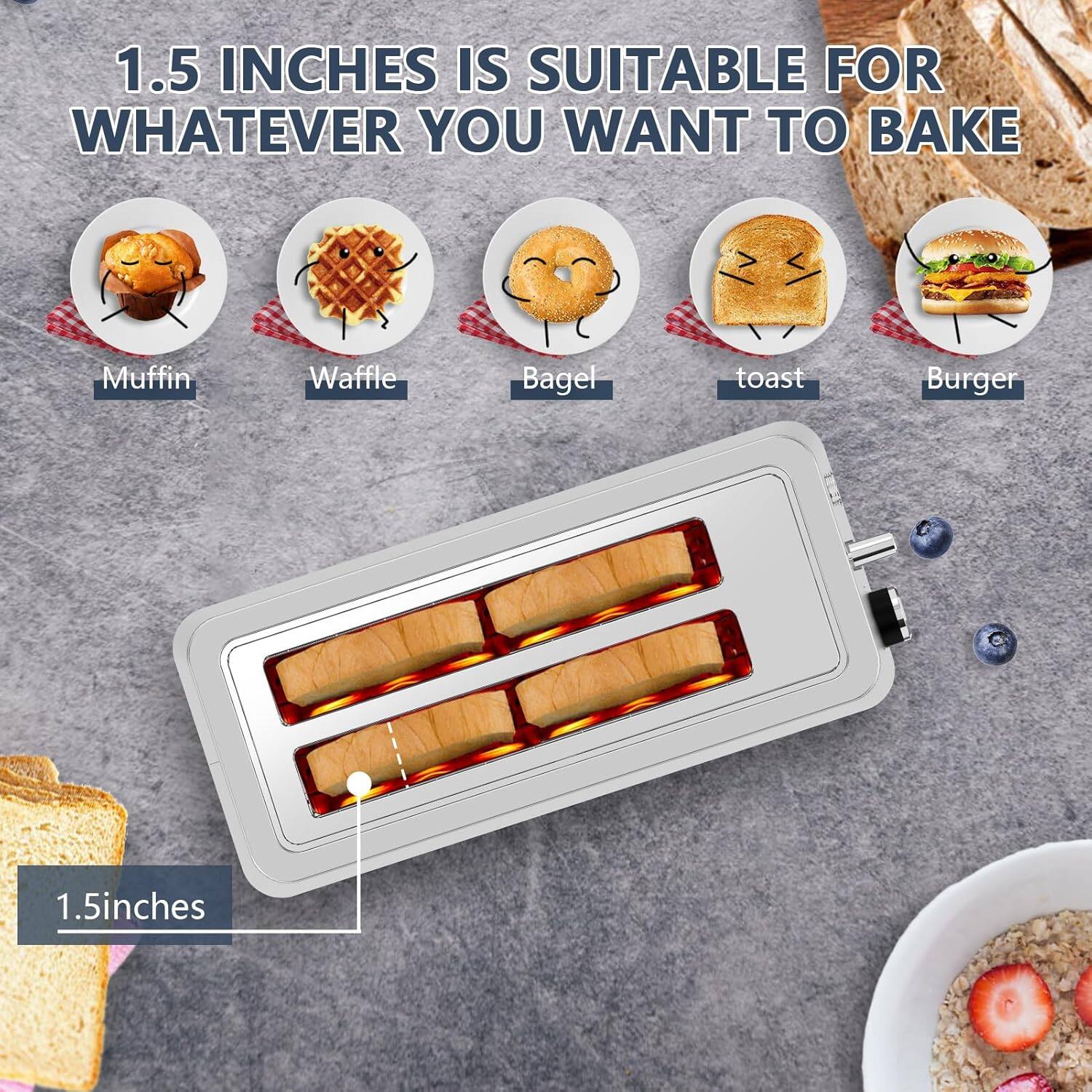 1.5 inches is suitable for whatever you want to bake

Muffin  
Waffle  
Bagel  
toast  
Burger  

1.5 inches