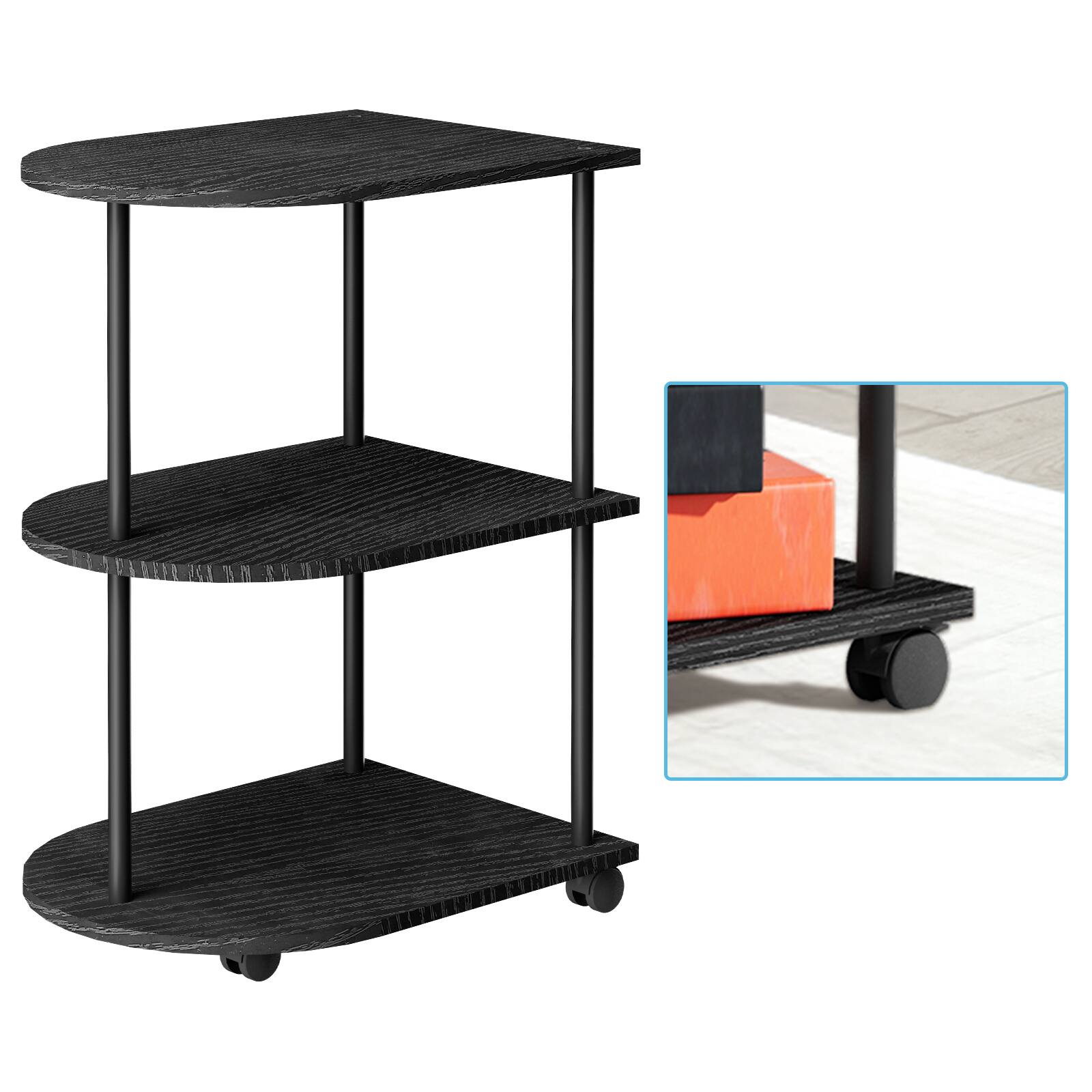 Left. Oumilen - Black 3-Tier Rolling Side Table, Industrial Storage Cart with Wheels - Black.