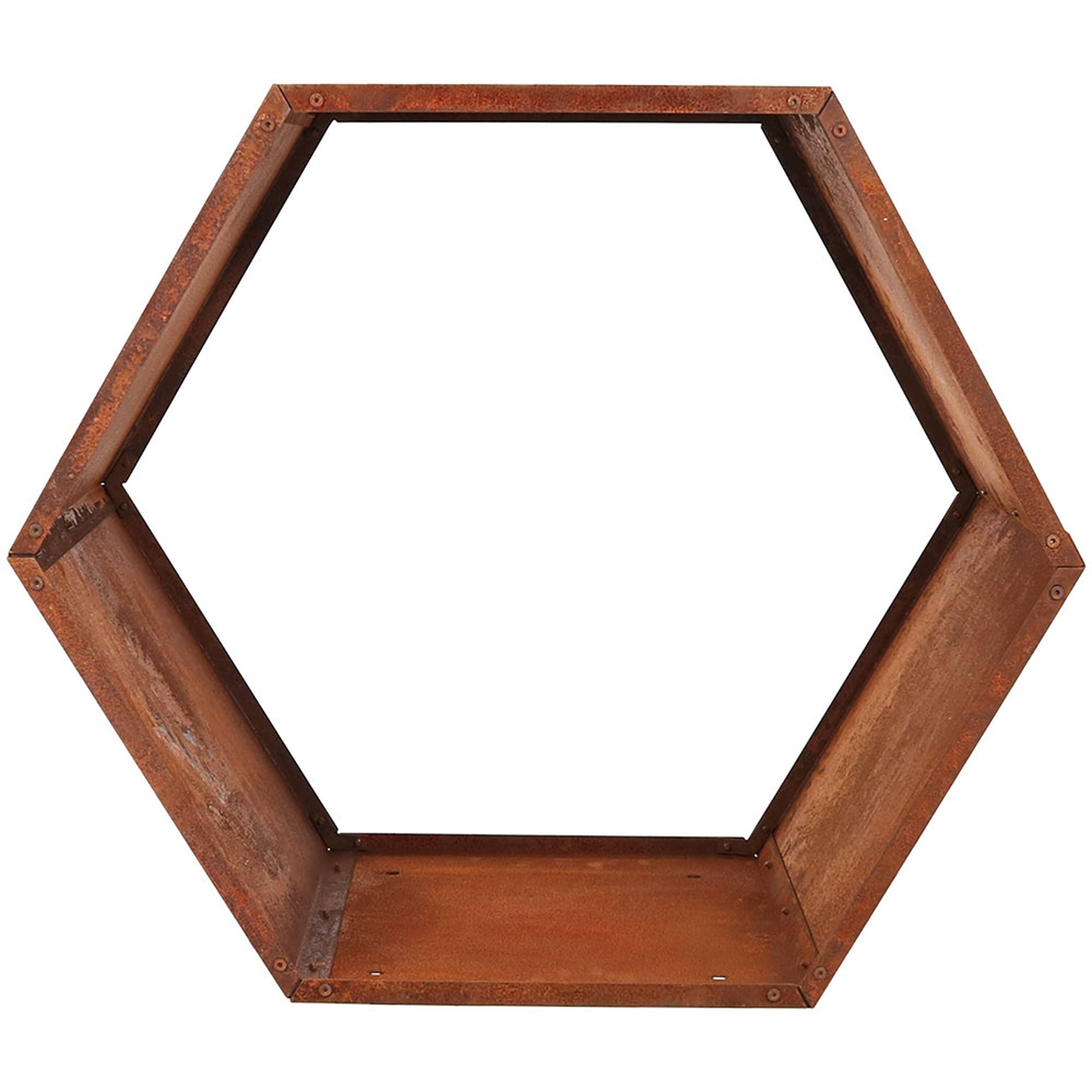 Alt View 8. Sunnydaze - 30 in Hexagon Rustic Honeycomb Firewood Log Rack - Rust - Bronze.