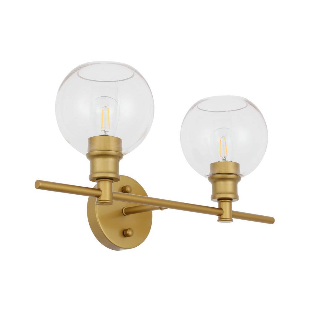 Alt View 3. Living District - Collier 2 light Brass and Clear glass Wall sconce - Brass And Clear Glass.