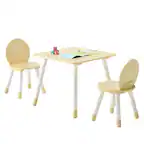 Front. VEVOR - Kids Table and 2 Chairs Set, Toddler Table and Chair Set with Rounded Edge Design & Graffiti Desktop - White + Natural Wood.