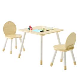 VEVOR - Kids Table and 2 Chairs Set, Toddler Table and Chair Set with Rounded Edge Design & Graffiti Desktop - White + Natural Wood