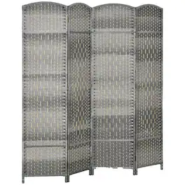 PULUZ - Folding Room Divider Screen 4 Panel 6' Tall Privacy Screen Freestanding Wood Partition for Home Office - Mixed Gray