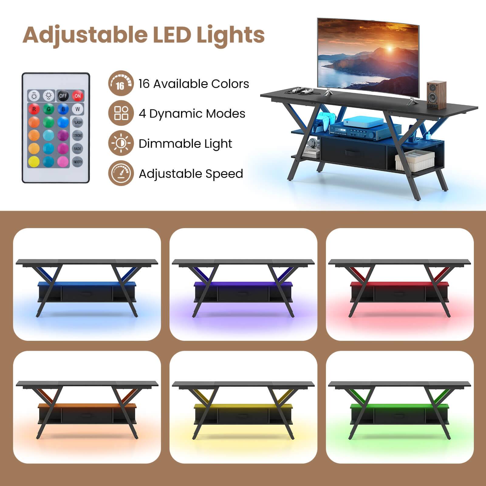 Adjustable LED Lights

- 16 Available Colors
- 4 Dynamic Modes
- Dimmable Light
- Adjustable Speed