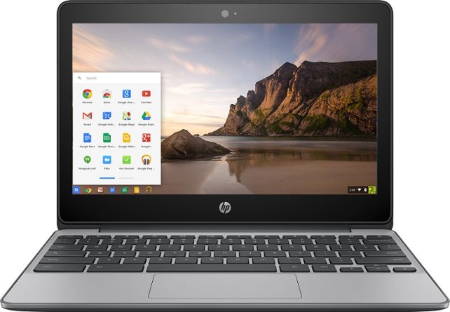 HP - 11.6" Chromebook - Intel Celeron - 4GB Memory - 16GB eMMC Flash Memory - HP finish in ash gray and ano silver - Front Zoom