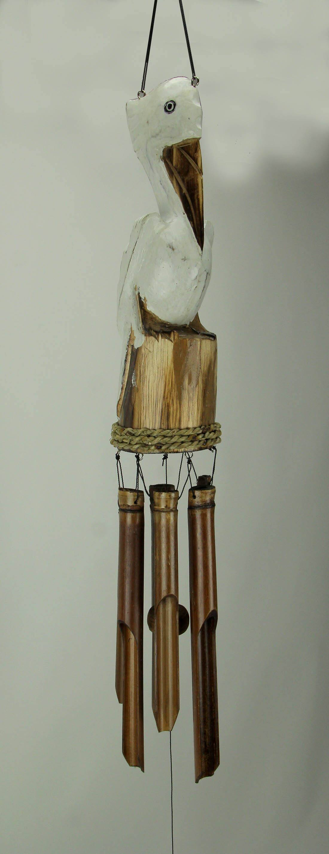 Alt View 1. Chesapeake Bay - White Hand Carved Wood Coastal Perched Pelican Wind Chime for Garden Yard Patio - White.