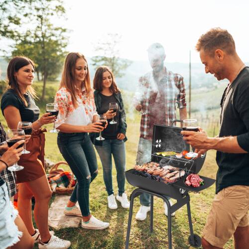 Alt View 8. Winado - 41inch Charcoal Grill BBQ Barrel Barbecue Smoker with Wheels, Side Table Pit Patio Cooker for Outdoor Picnics Camping - Black.