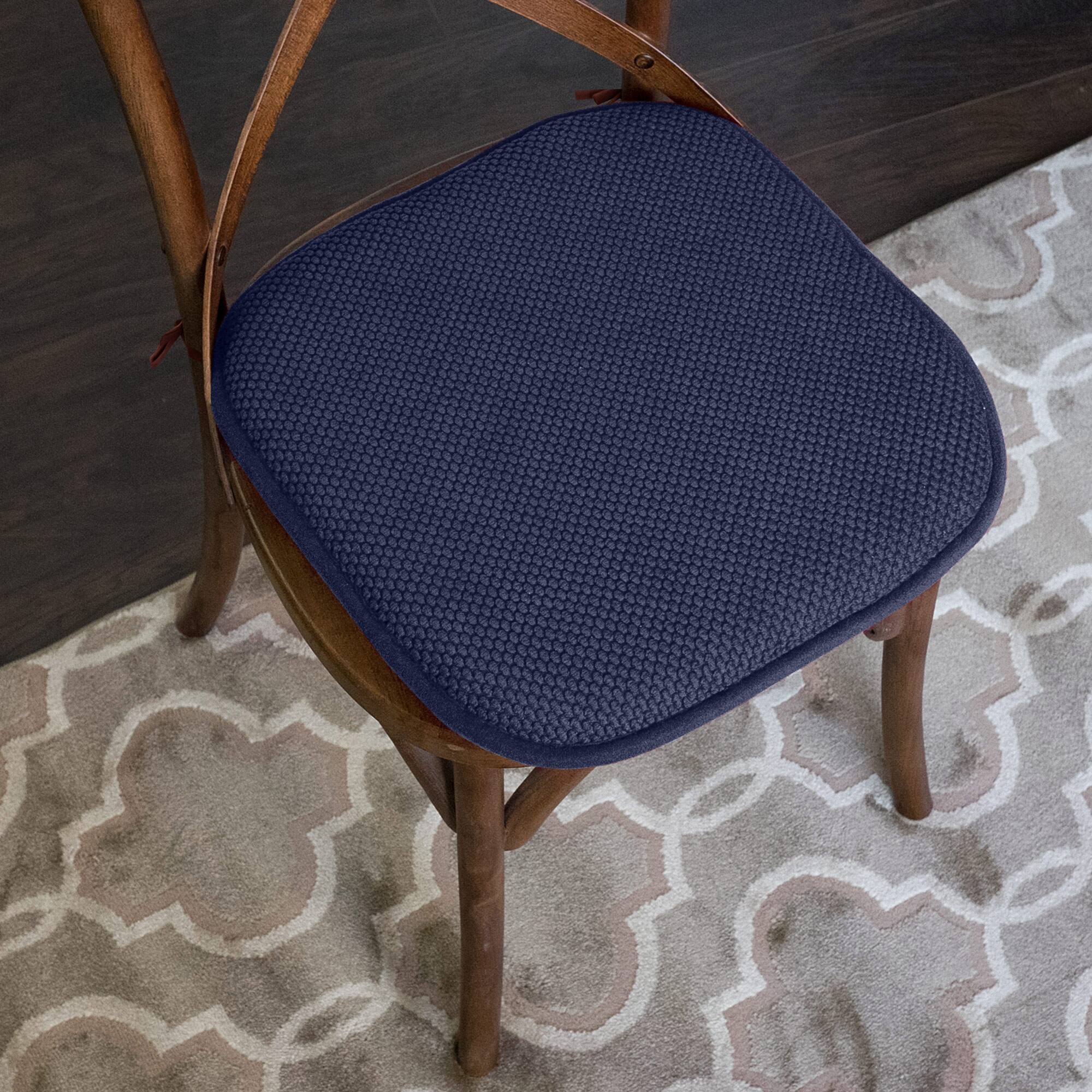 Back. Sweet Home Collection - Honeycomb Memory Foam Non-Slip 16" x 16" Chair Cushion Pad with Ties, 2-Pack - Navy.