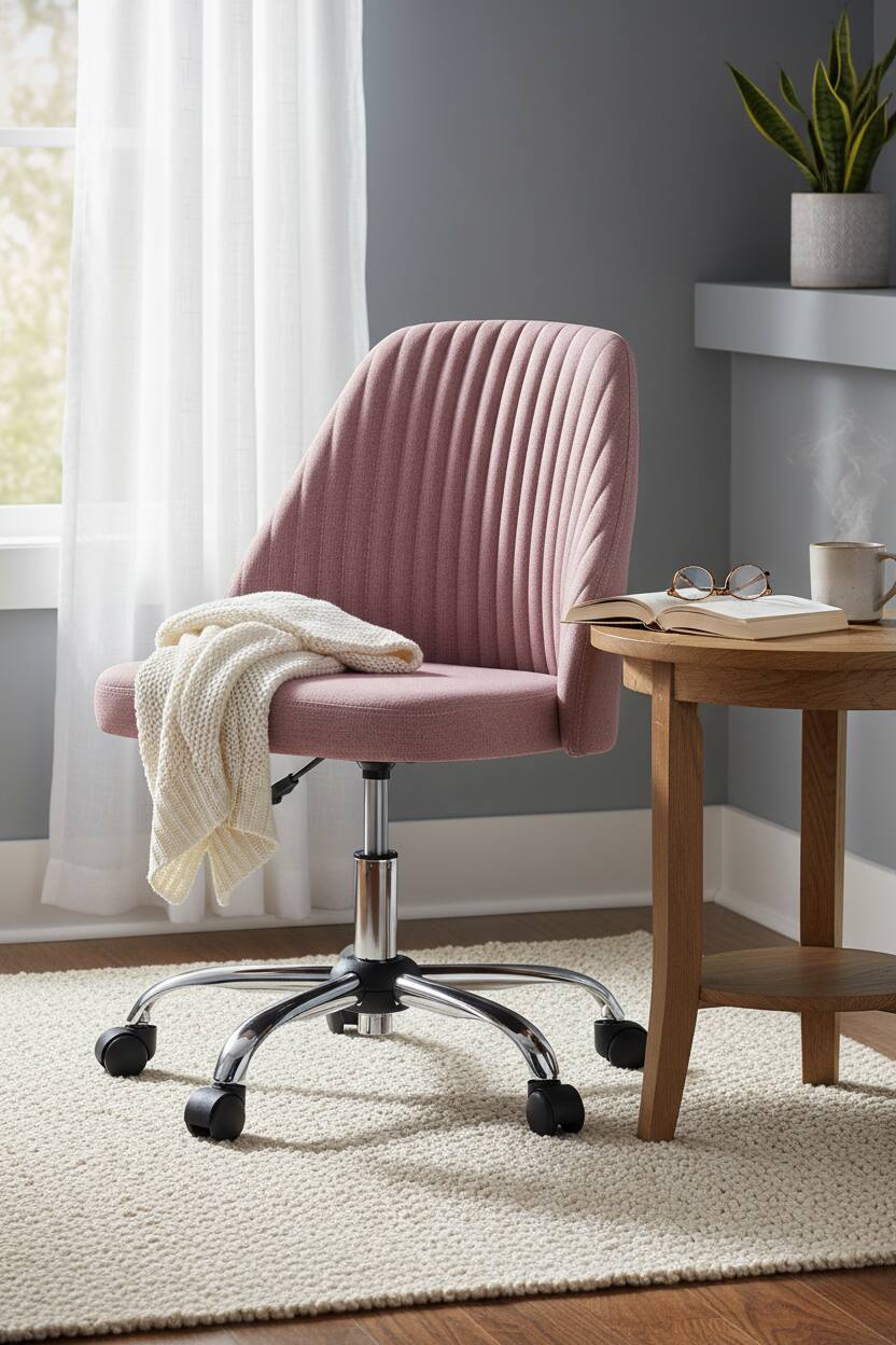 Alt View 6. AOITUN - Armless Office Chair Cute Desk Chair for Dorms and Home Offices - Comfort and Style for Daily Use - Pink.