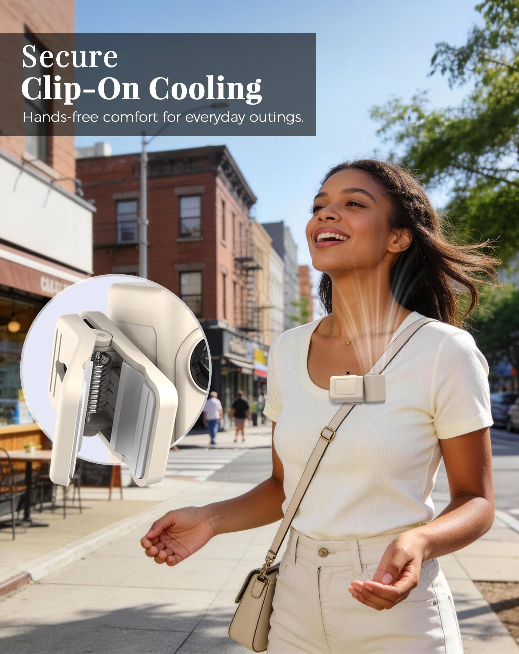 Secure Clip-On Cooling  
Hands-free comfort for everyday outings.