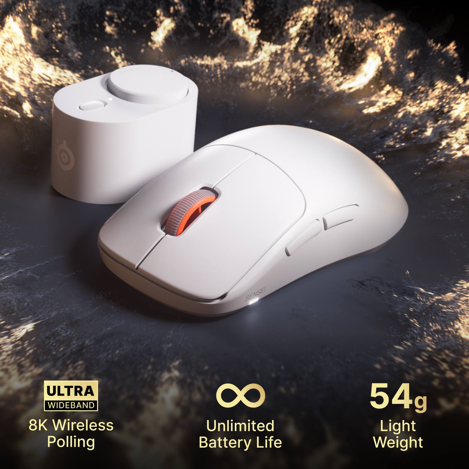 SENSEI  
ULTRA WIDEBAND 8K Wireless Polling  
Unlimited Battery Life  
54g Light Weight