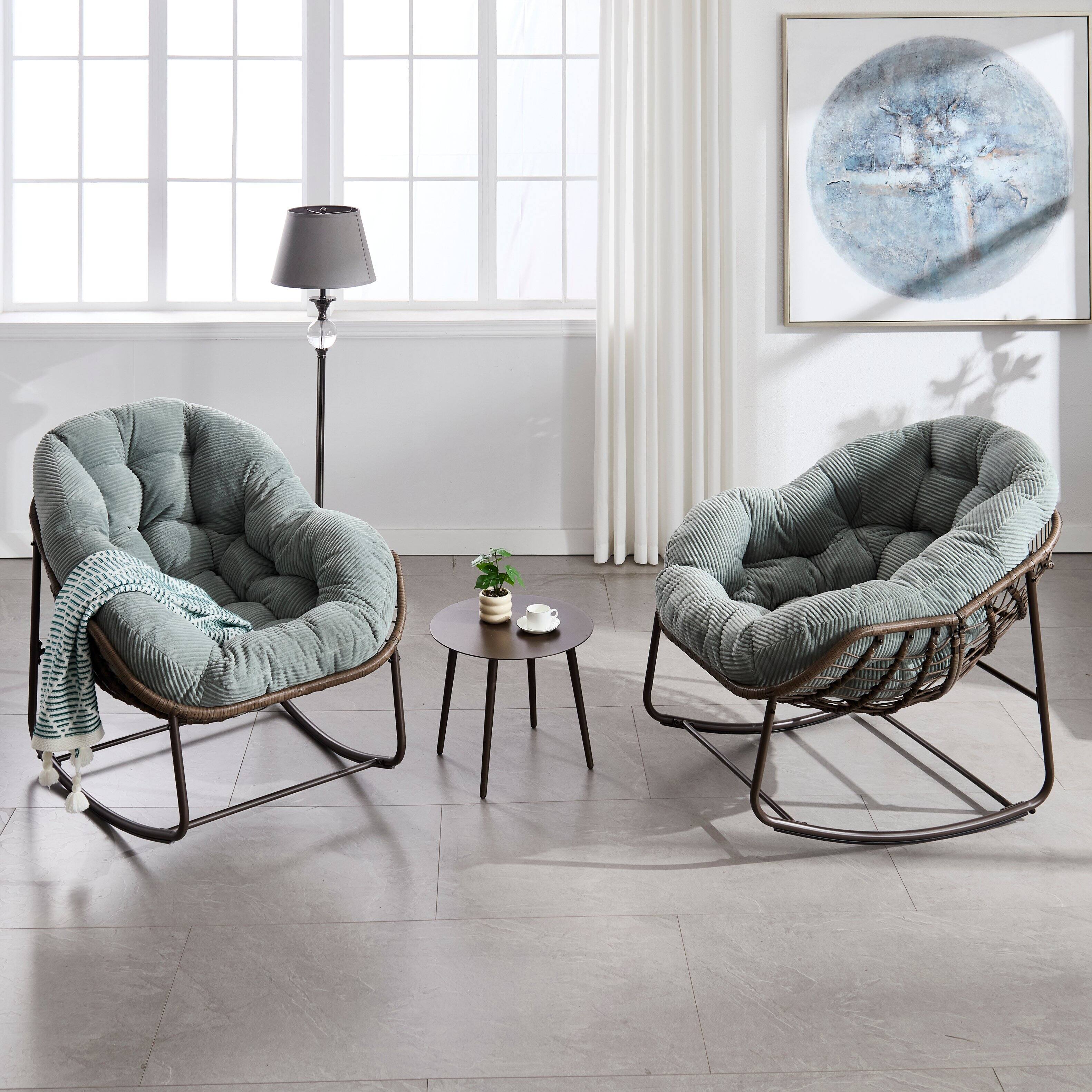 Left. GOODSILO - Outdoor Rattan Rocking Chair Padded Cushion Rocker Recliner for Porch, Living Room, Patio, Garden - Light Green.