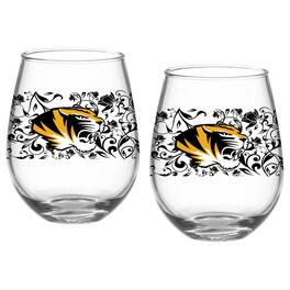 Indigo Falls - Missouri Tigers Two-Pack 15oz. Floral Stemless Glass Set - Multicolor