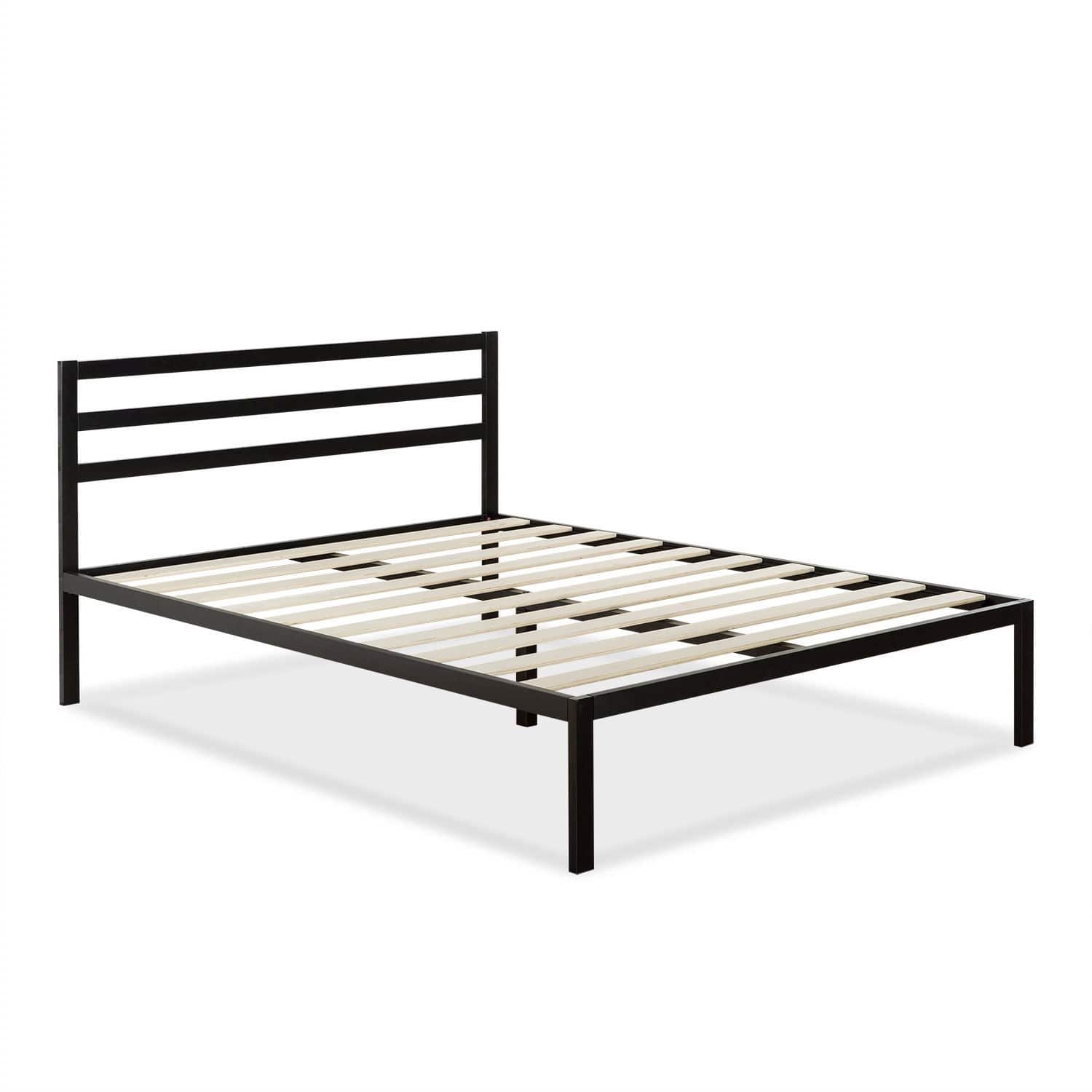 Hivvago - Queen Metal Platform Bed Frame with Headboard and Wood Slats - Black