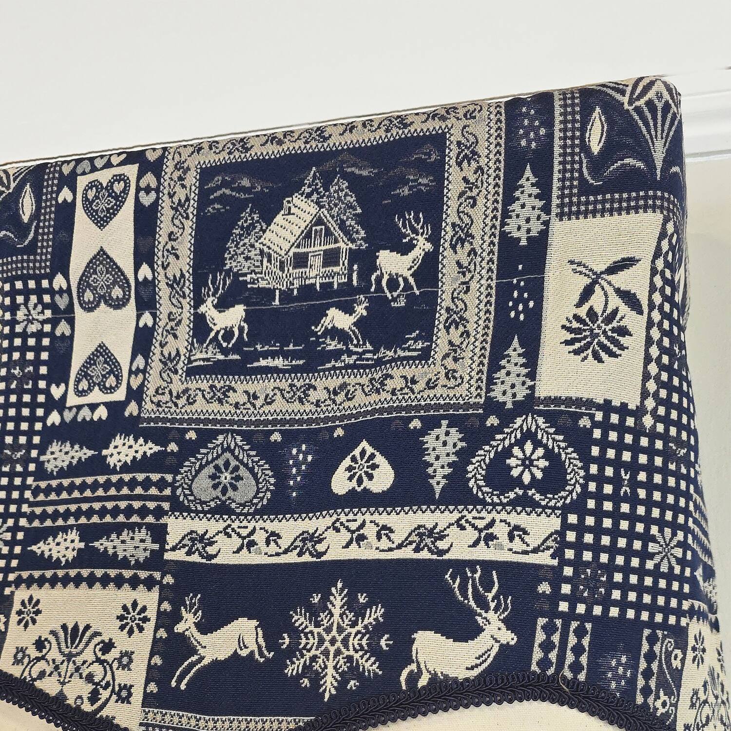 Back. RLF Home - RLF Home 100% Cotton Lakewood Trimmed Glory Lined Window Valance 50" x 17" Navy - Navy.