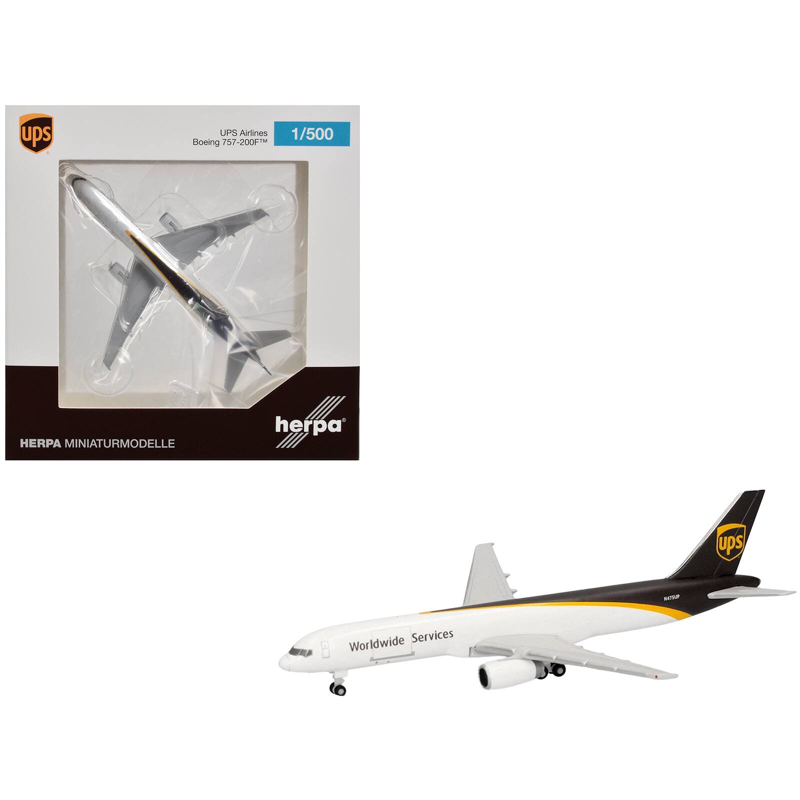 "Boeing 757-200F Commercial Aircraft ""UPS Worldwide Service"" (N475UP) White with Brown Tail 1/500 Model Airplane by Herpa" price history on PriceWatchPro