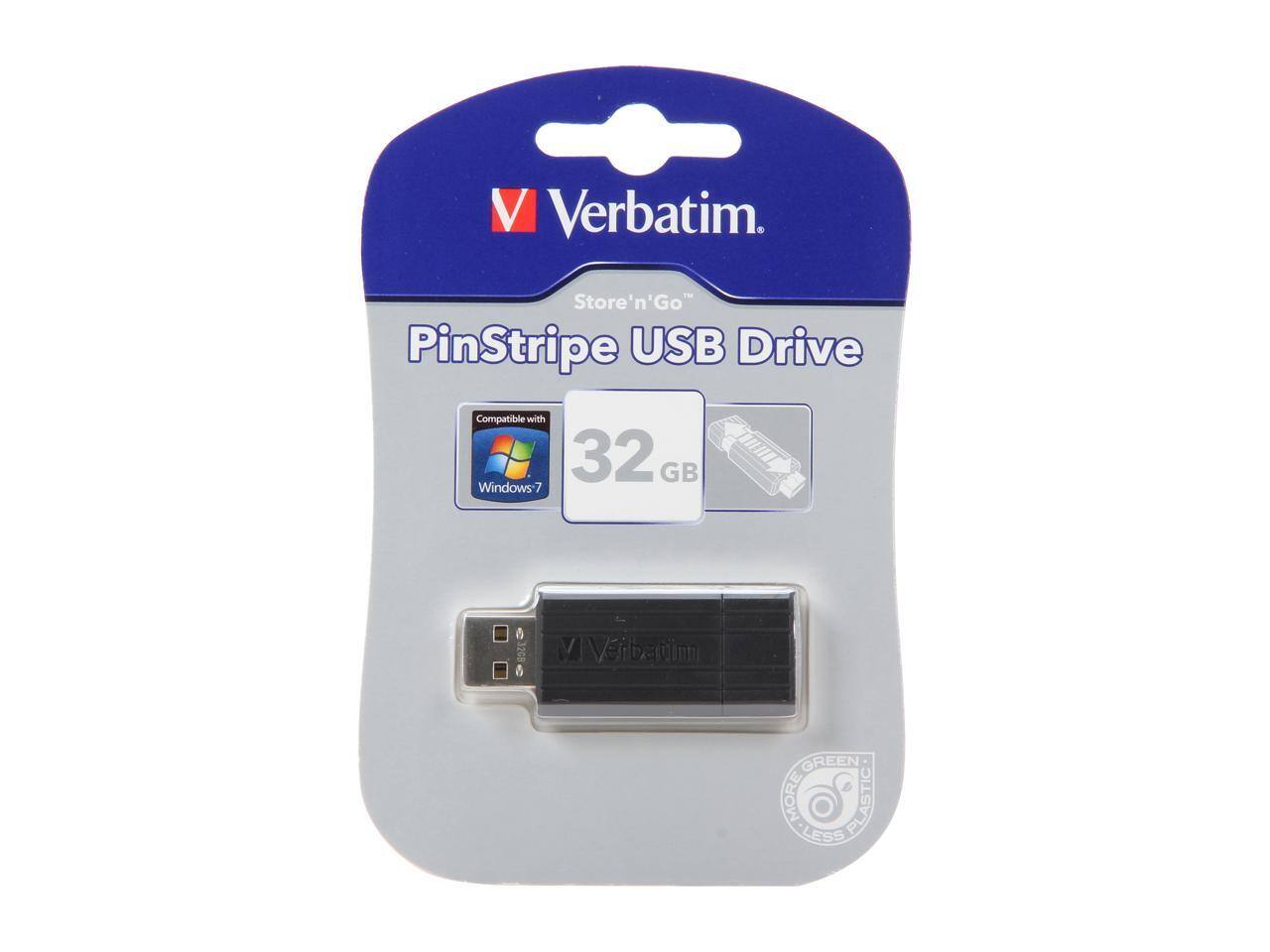 Verbatim  
Store'n'Go PinStripe USB Drive  
Compatible with 32 GB Windows 7  
VIVerbatim  
GREEN TIC MORE PLASTIC LESS