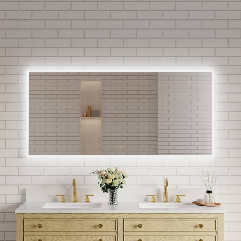 WELLFOR - 60 inx28 in Frameless Bathroom Mirror with LED Lights & Anti-Fog, Wall-Mounted Bathroom Vanity Mirrors with Dimmable - Chrome price history on PriceWatchPro
