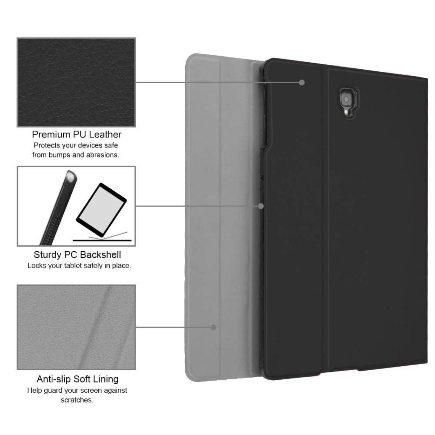 Premium PU Leather  
Protects your devices safe from bumps and abrasions.

Sturdy PC Backshell  
Locks your tablet safely in place.

Anti-slip Soft Lining  
Help guard your screen against scratches.