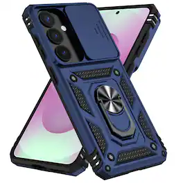 Dteck - Rotatable Ring Kickstand Case for Samsung Galaxy S26 Plus, Heavy-Duty Rugged Slide Camera Back Cover - Blue