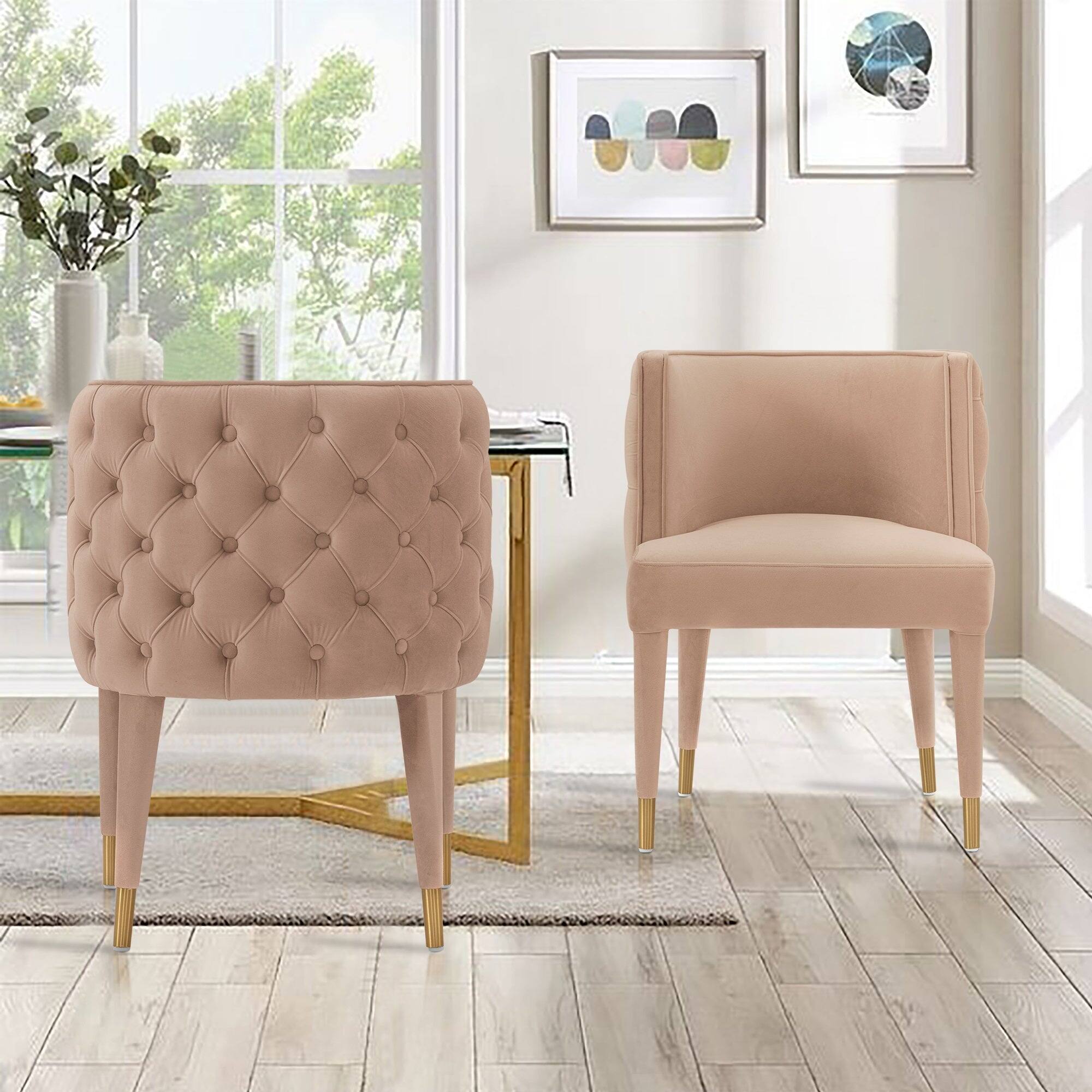 Angle. Manhattan Comfort - Maya Modern Velvet Dining Chair - Set of 2 - Nude.