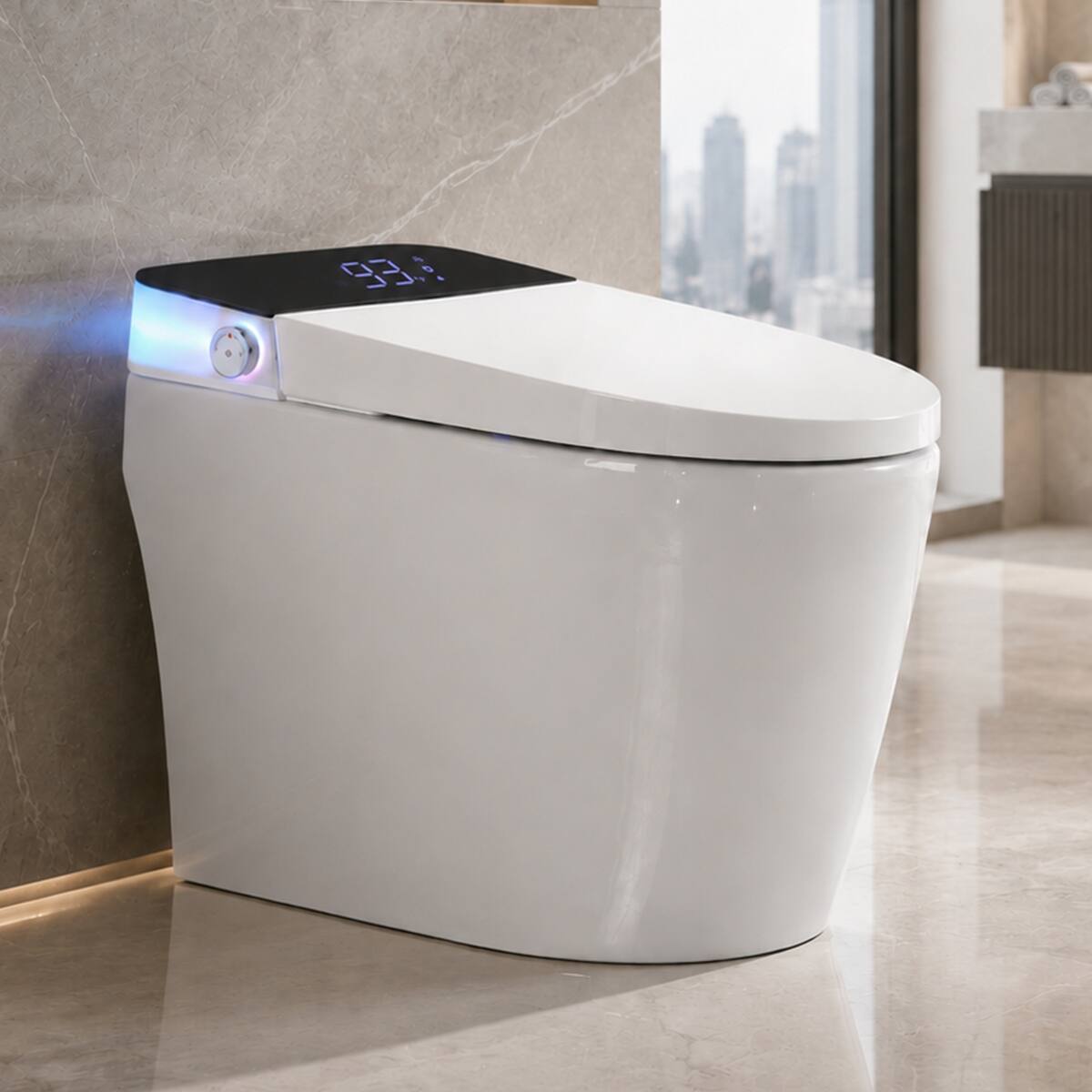 Loheer - Smart Bidet Toilet One Piece ADA Compliant Auto Flush Heated Seat - White and Black