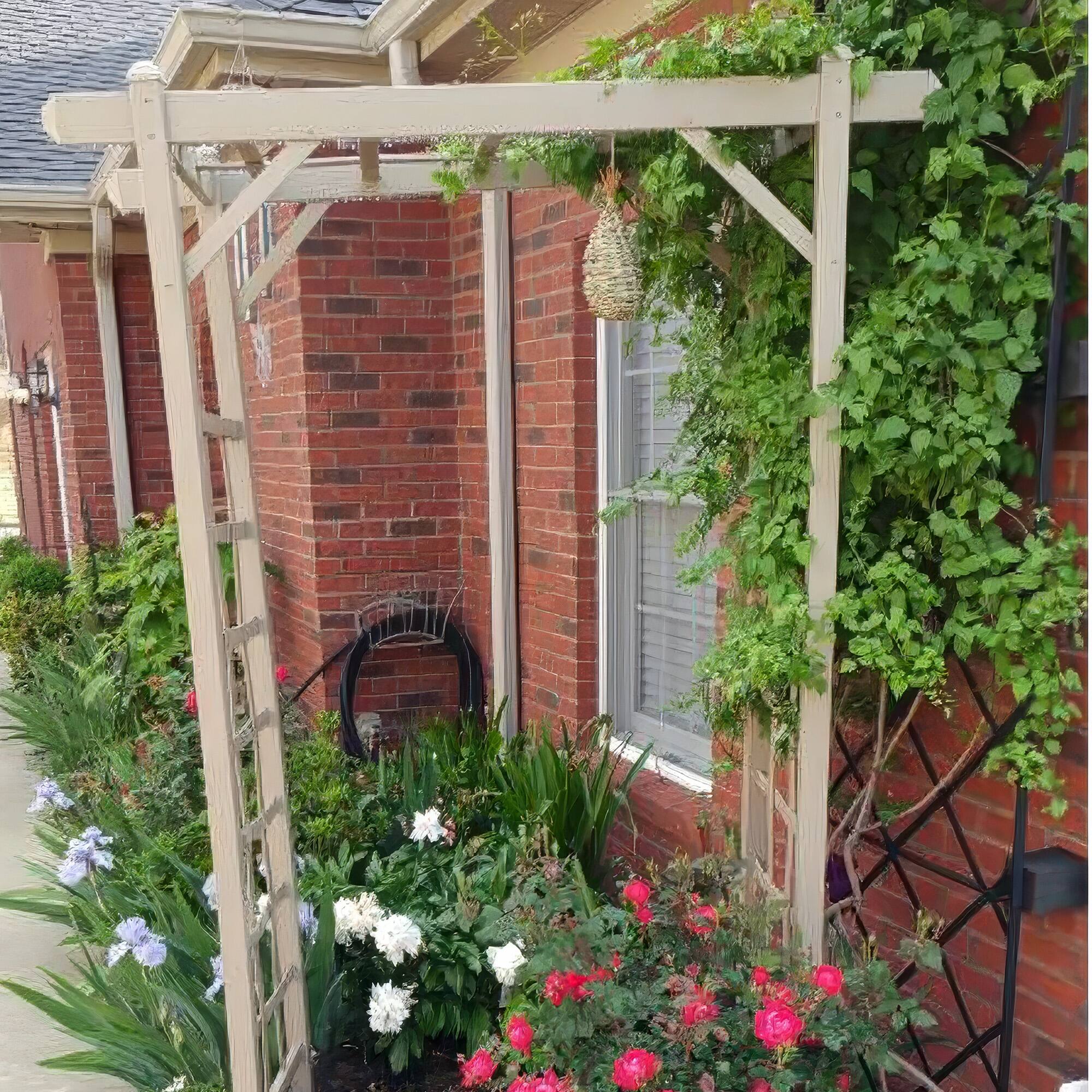 Alt View 2. Dura-Trel - Dura-Trel Elmwood Arbor 57" x 84" PVC Outdoor Garden Arch Lattice Trellis, Mocha - Mocha.