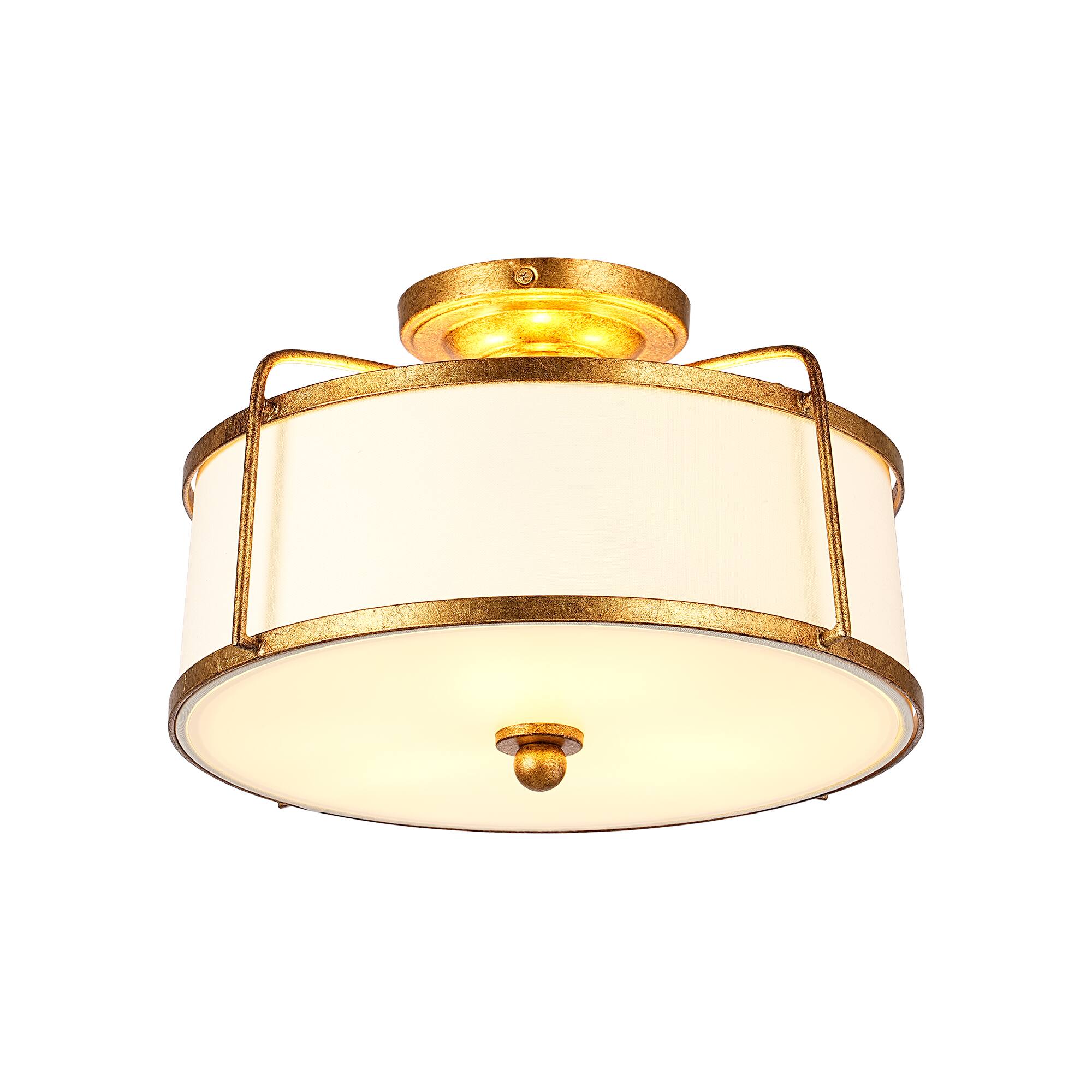 Alt View 1. Parrot Uncle - 14 Inch Modern Fabric Semi Flush Mount 3 Light Drum Ceiling Light for Bedroom,Dining Room,Hallway - Gold.