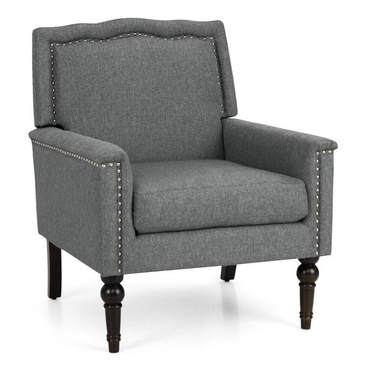 Front. SlickBlue - Linen Fabric Upholstered Accent Chair with Cushion for Living Room or Office - Grey.