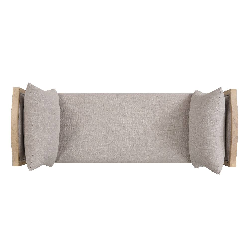 Alt View 3. Ropilly - Ropilly Upholstered Entryway Bench Solid Wood Farmhouse End of Bed Bench with Turned Legs Greige - Greige.
