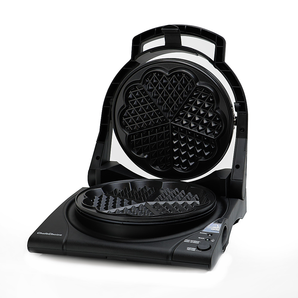 Angle View: Chef'sChoice - M840 WafflePro Taste/Texture Select Waffle Maker Traditional Five-of-Hearts Easy to Clean Nonstick Plates - Black
