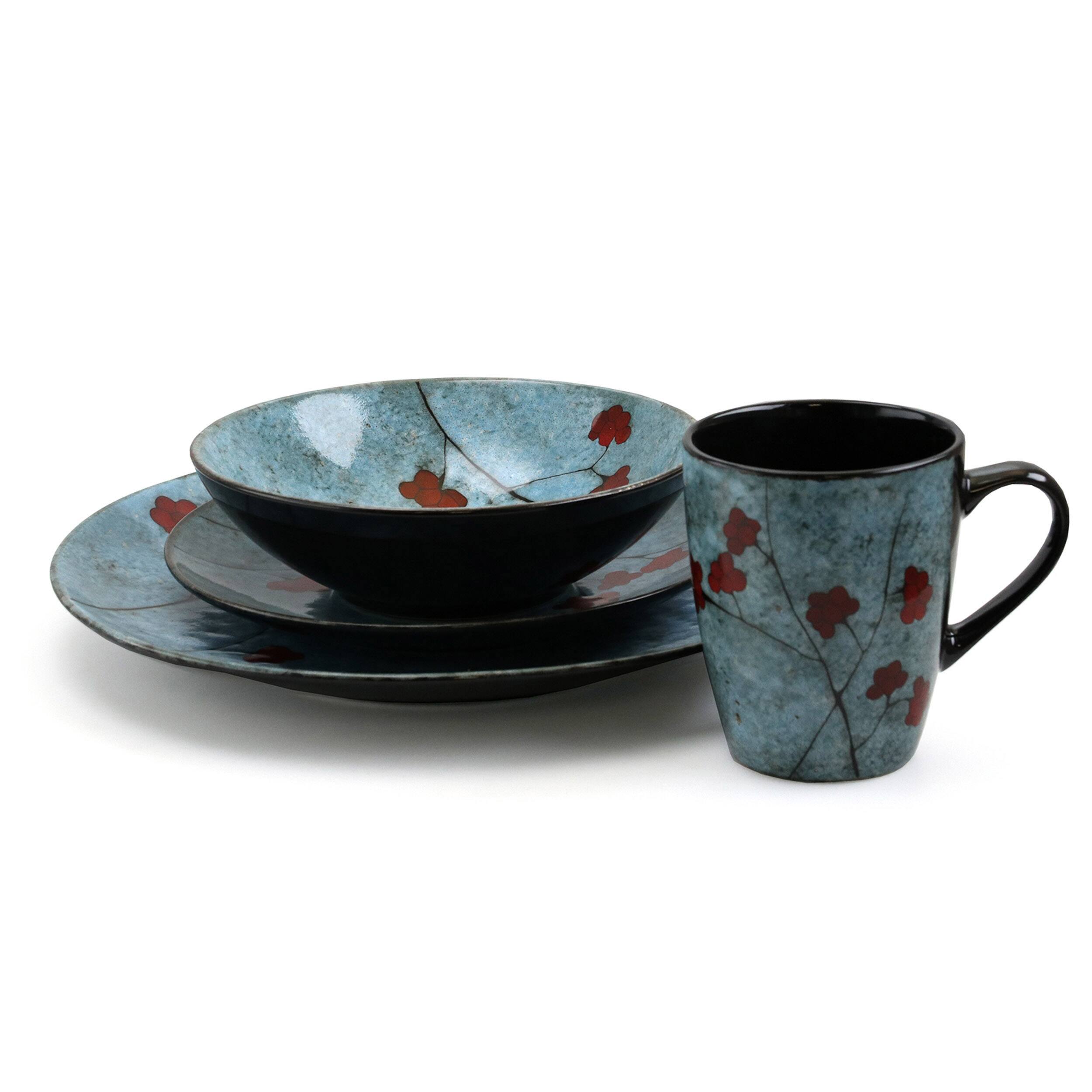 Alt View 4. Elama - Elama Floral Accents 16 Piece Dinnerware Set in Blue - Blue.