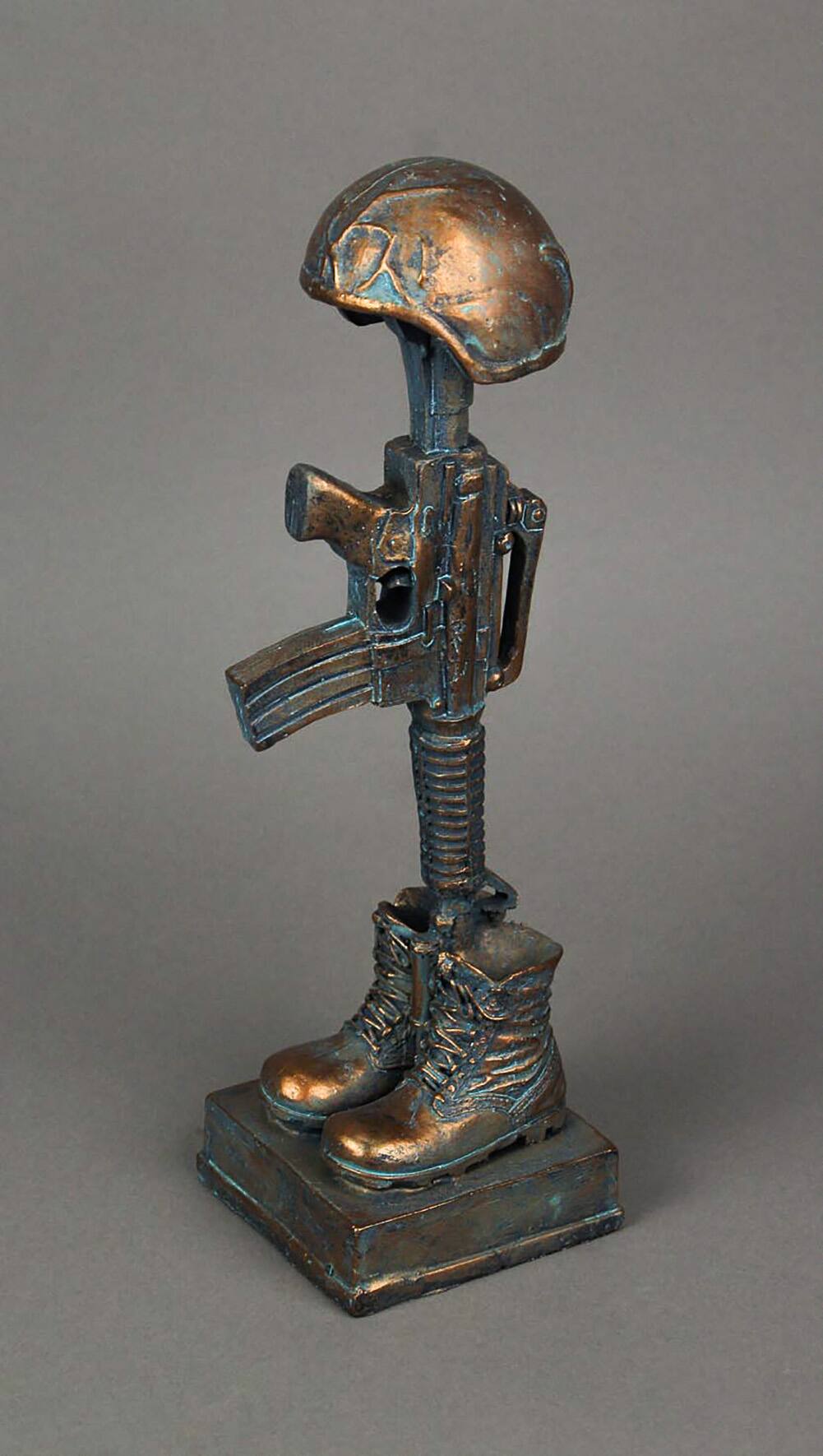 Alt View 1. Napco - Antique Bronze Finish Battle Cross Fallen Soldier Helmet Boots and Rifle Statue - Bronze.