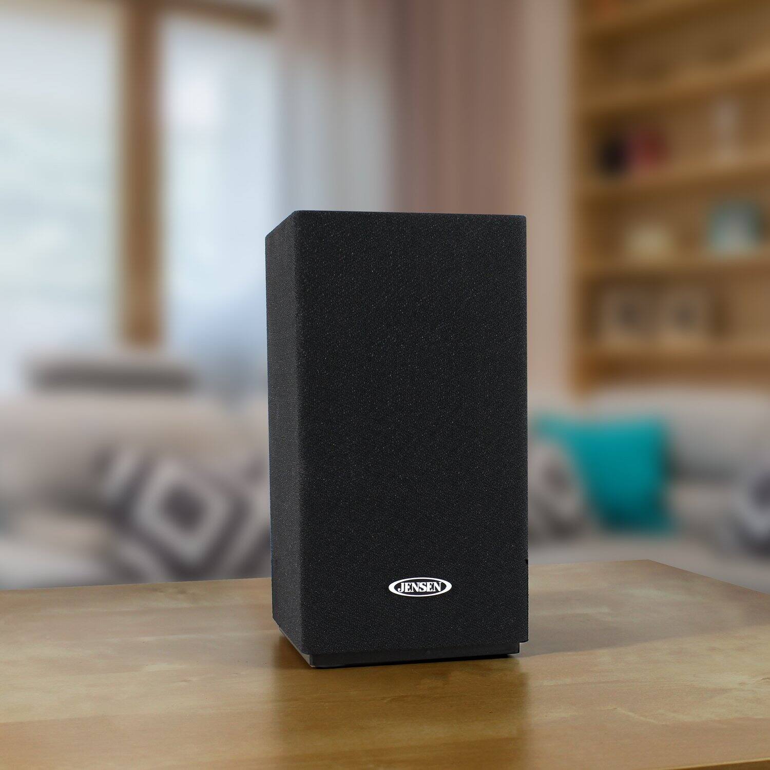 Left. Jensen - JENSEN JSB-550 Amazon Alexa-Enabled Bluetooth/Wi-Fi Wireless Stereo Smart Speaker,Black. - Black.