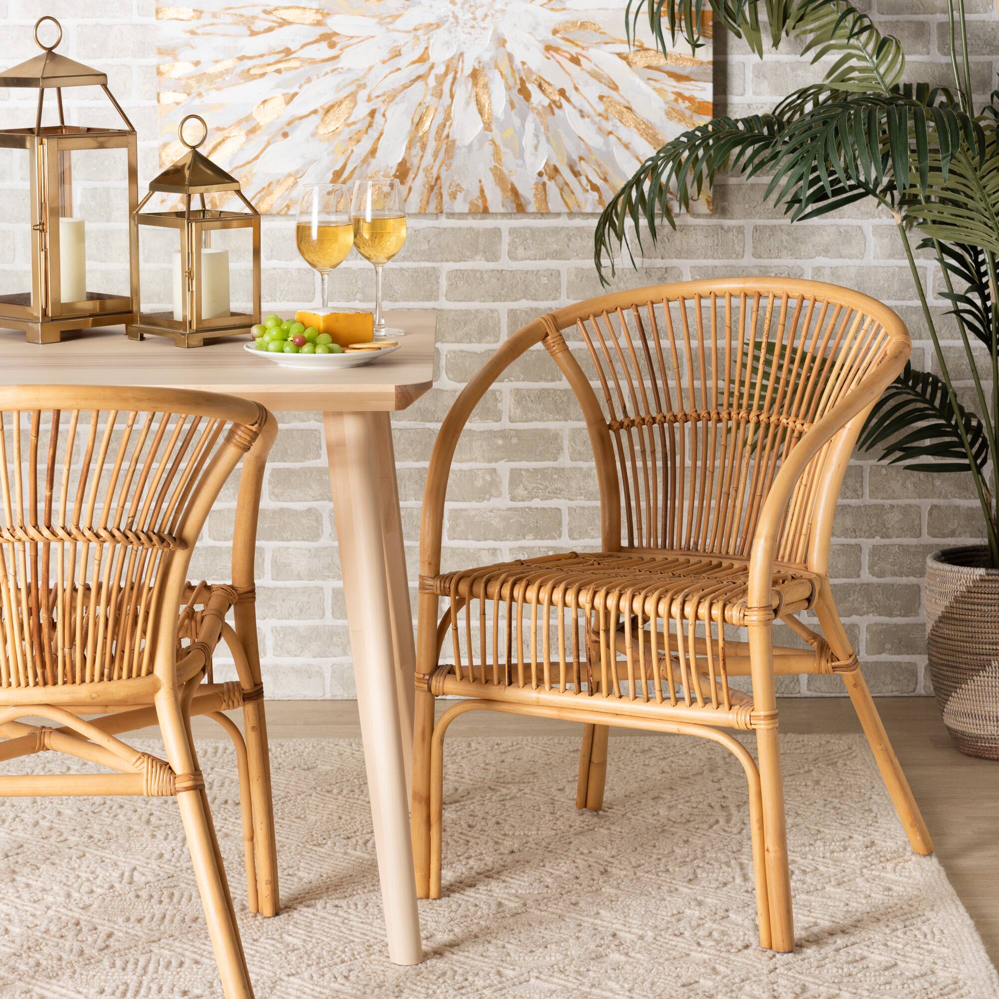 Alt View 4. bali & pari - Murai Modern Bohemian Rattan Dining Chair - Natural Brown.
