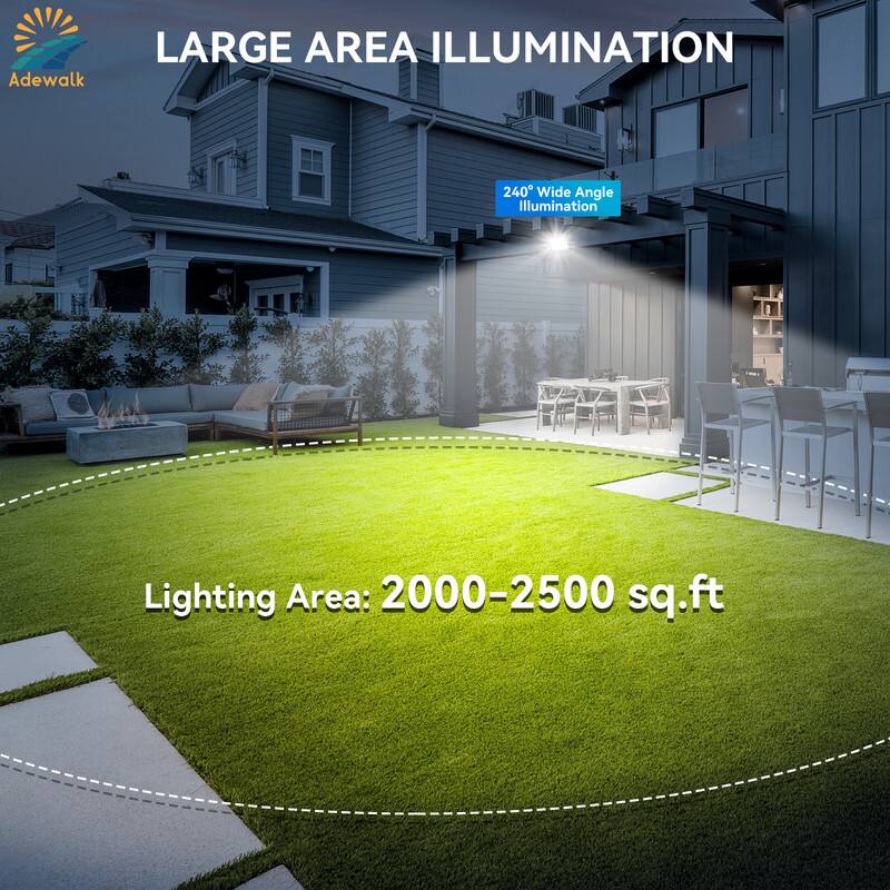 Adewalk LARGE AREA ILLUMINATION  
240° Wide Angle Illumination  
Lighting Area: 2000-2500 sq.ft