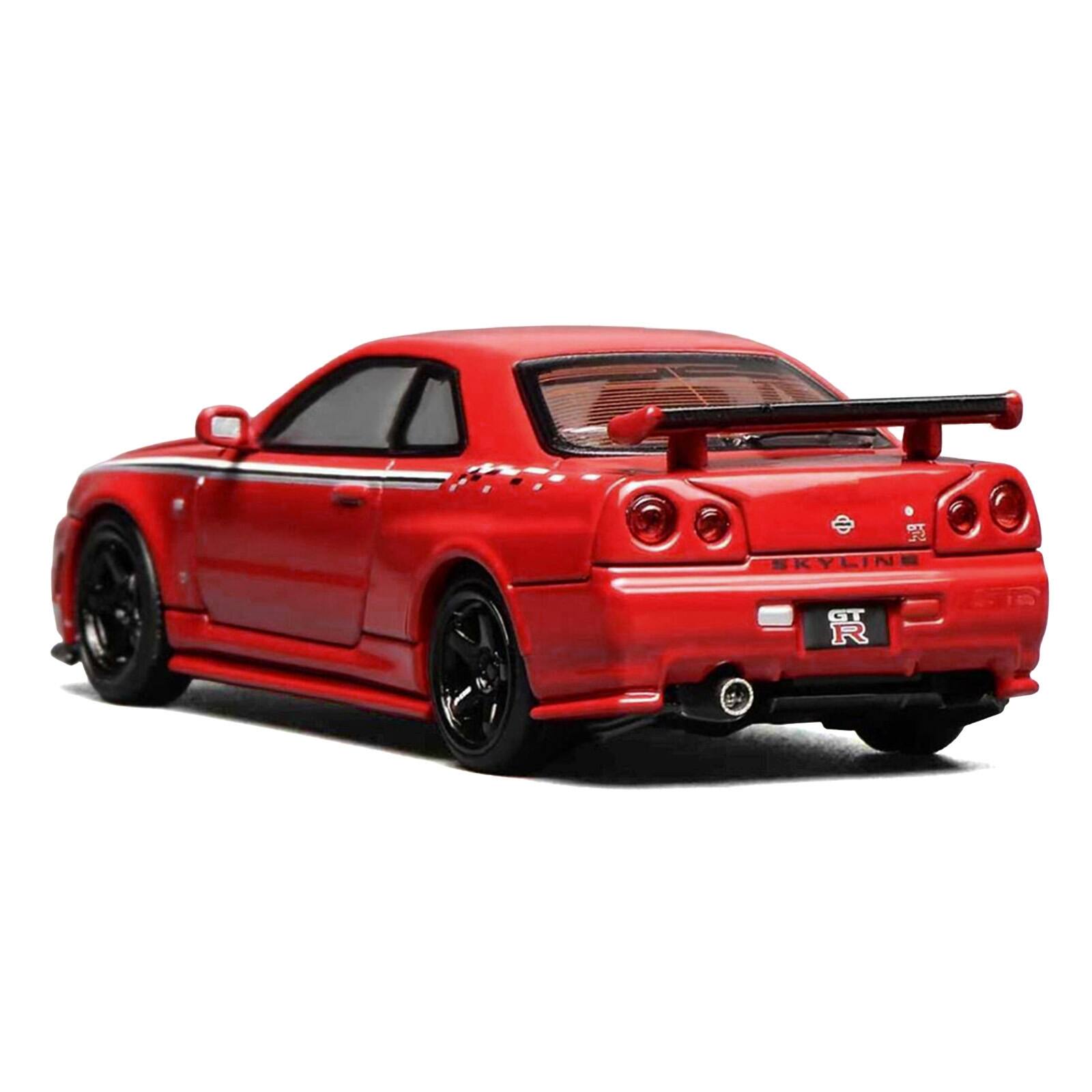 Alt View 3. MotorHelix - Nissan Skyline GT-R (R34) Nismo RHD Custom Red with Stripes "Senior 64" Series 1/64 Diecast Model Car by MotorHelix.