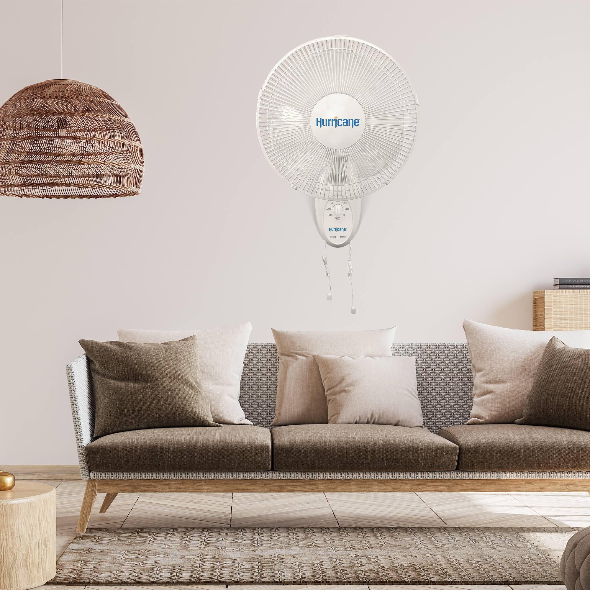Alt View 4. Hurricane - Hurricane Supreme 16 Inch 90 Degree Oscillating 3 Speed Wall Mounted Fan, White - White.