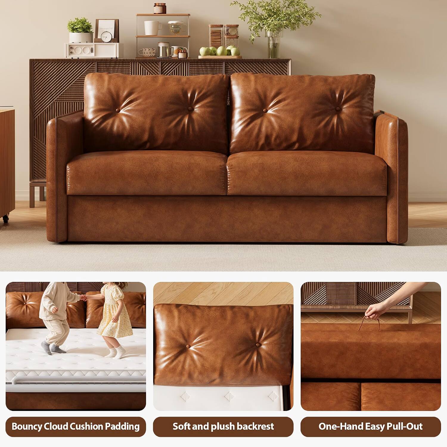 Bouncy Cloud Cushion Padding  
Soft and plush backrest  
One-Hand Easy Pull-Out