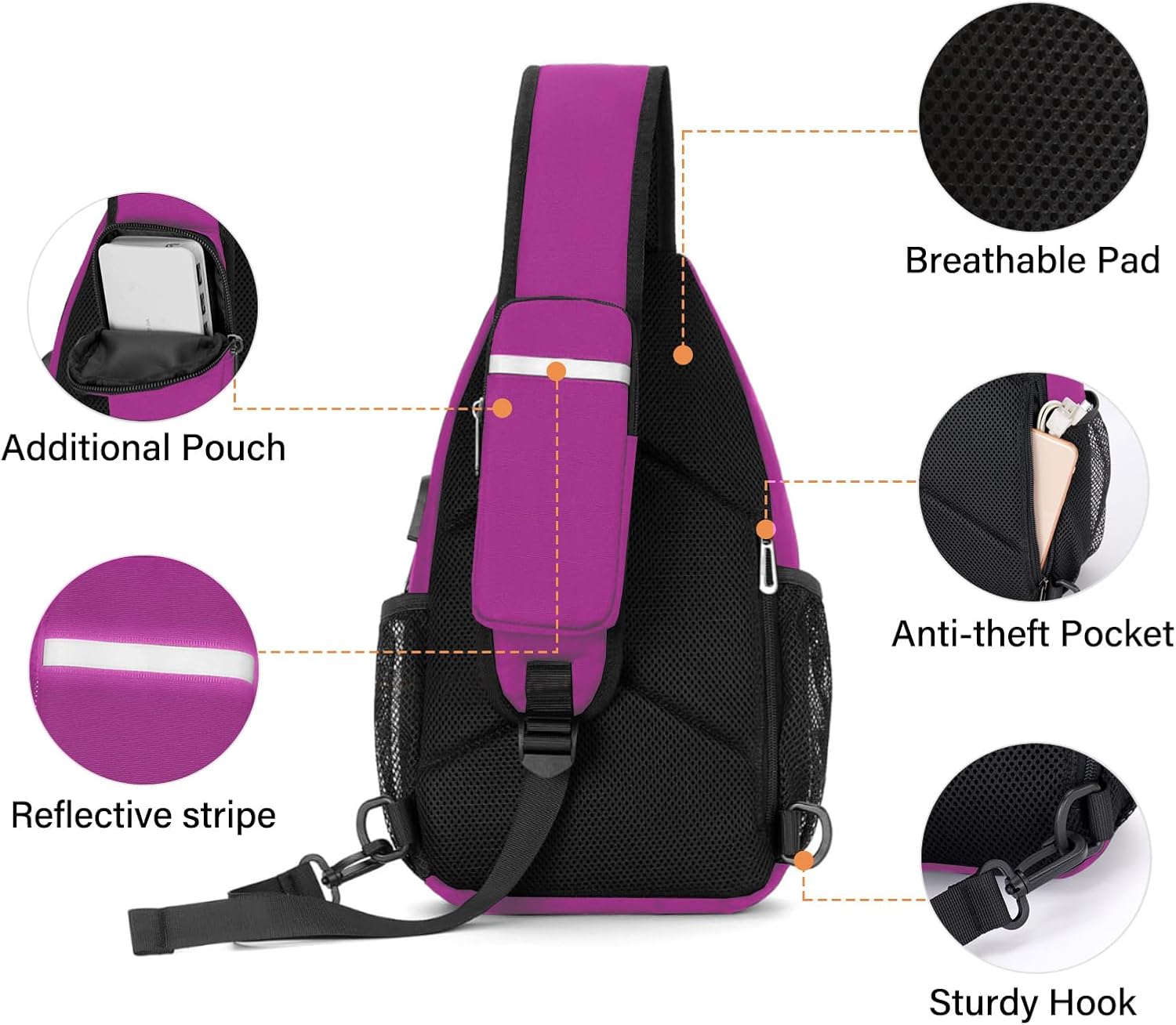- Breathable Pad
- Additional Pouch
- Anti-theft Pocket
- Reflective Stripe
- Sturdy Hook