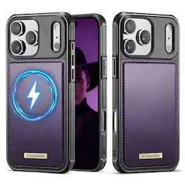 Dteck - PU Leather Texture Case for Apple iPhone 17 Pro Max, Elegant Slim Shockproof Magnetic Cover, Mag-Safe Compatible Design - Purple