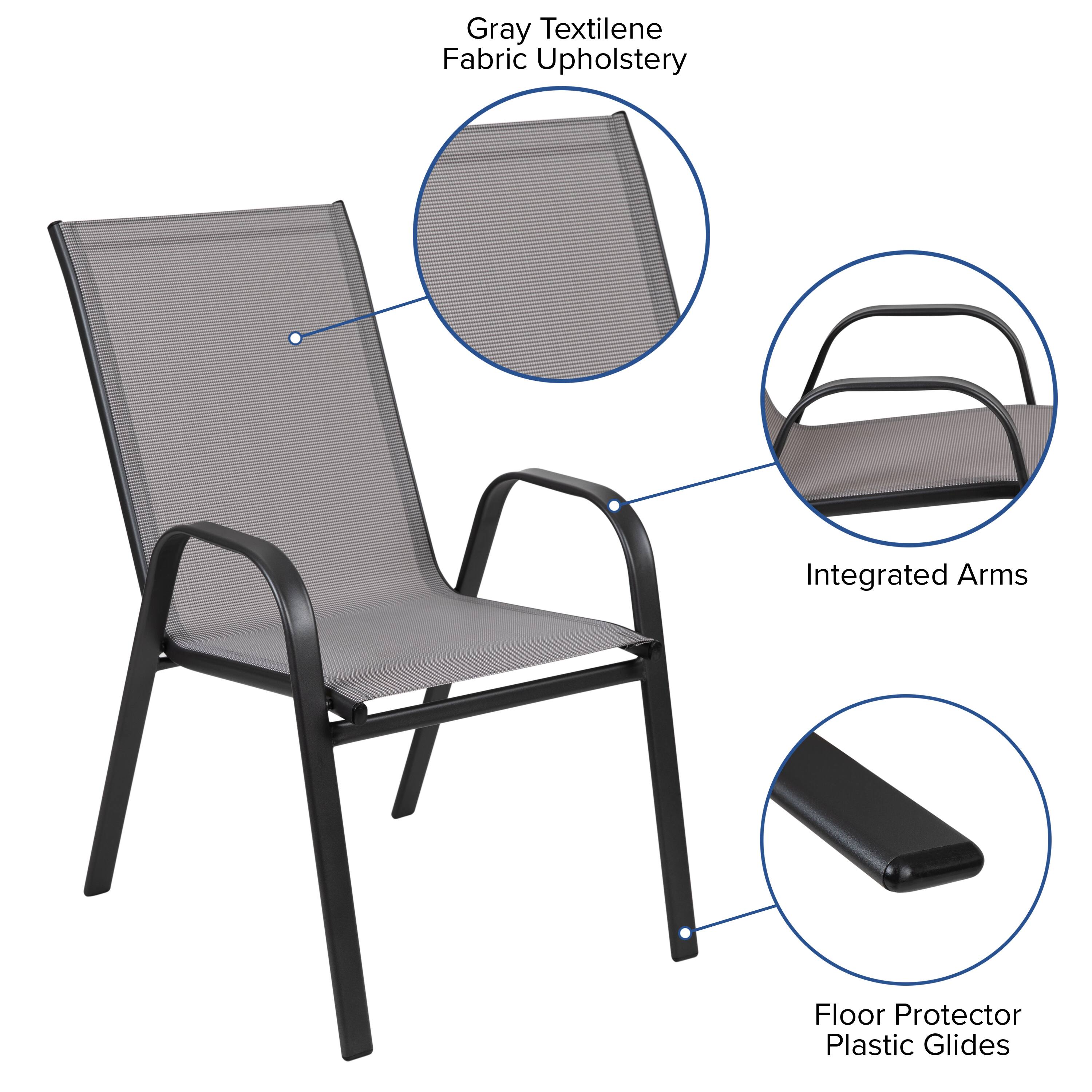 Gray Textilene Fabric Upholstery  
Integrated Arms  
Floor Protector Plastic Glides
