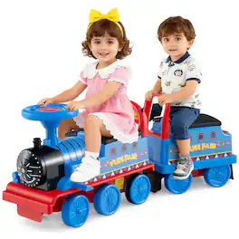 Gymax - Ride on Train 6V Battery Powered Ride on Toy w/ Under-Seat Storage & Carriage - Navy