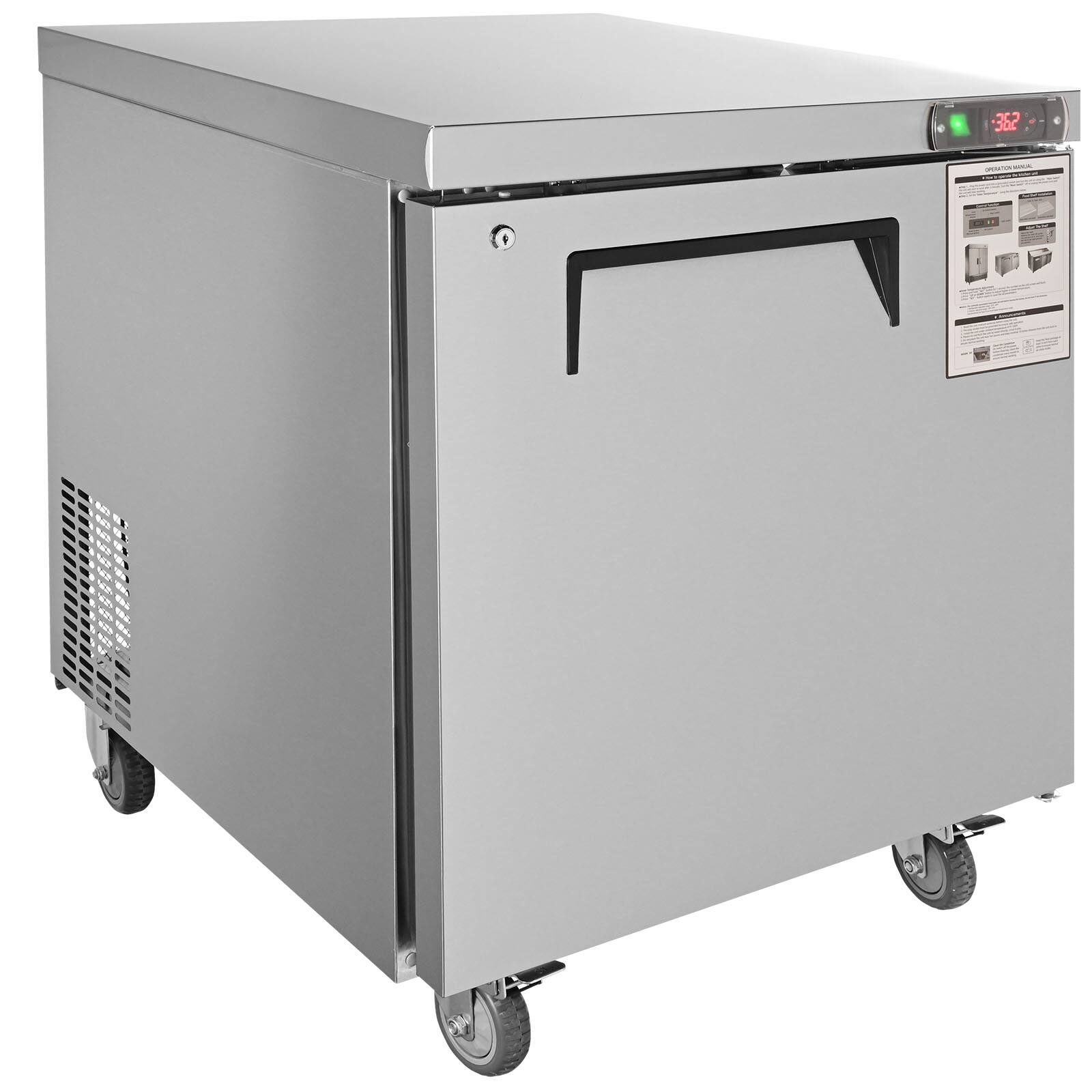 Alt View 5. VEVOR - 28-inch Stainless Steel Undercounter Refrigerator, 7.4 Cubic Feet, with Fan-Assisted Cooling and Lockable Single Door - Silver.