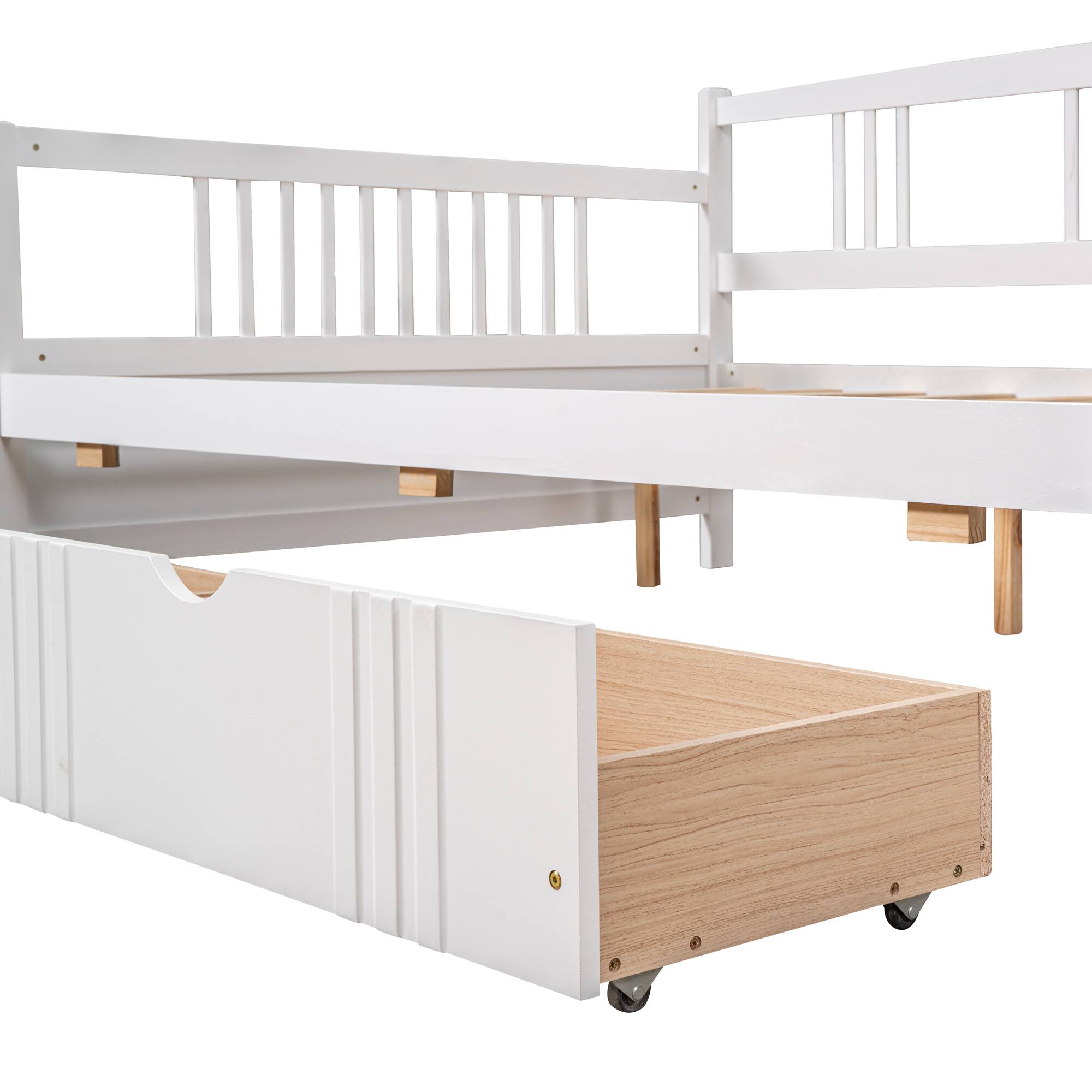 Alt View 6. Whisen - Wood Daybed with Two Storage Drawers, Multi-Functional Sofa Bed Frame - White.
