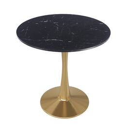 LeisureMod - Bristol Modern 35" Round Dining Table MDF/Sintered Stone Top - Pedestal Base for Kitchen, Cafe, and Restaurant - MDF - Marbled Black