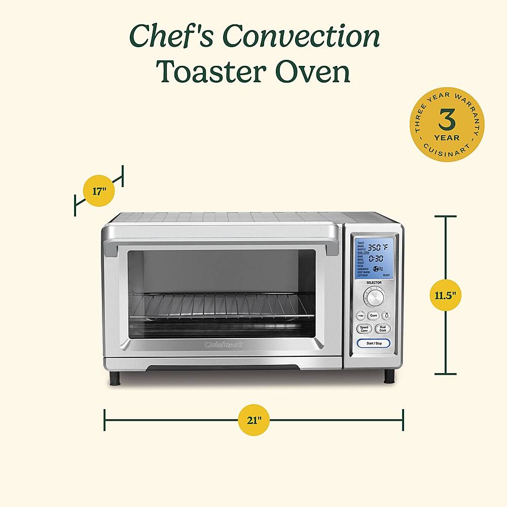 Chef's Convection Toaster Oven YEAR THREE YEAR 3 WARRANTY CUISINART 17" I - F a 3S0 -  - I 030 - . | - I M -- SELECTOR 11.5" - e a - i - 21"